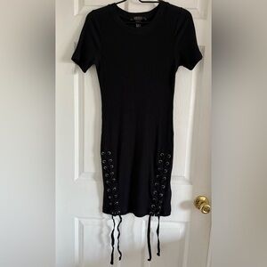 Forever 21 Black Ribbed Bodycon Mini Dress with Lace Up Ties